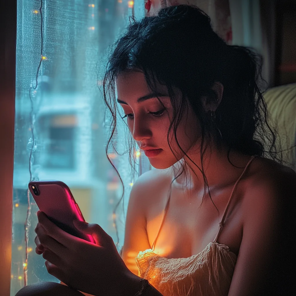 Lady using her phone | Source: Midjourney