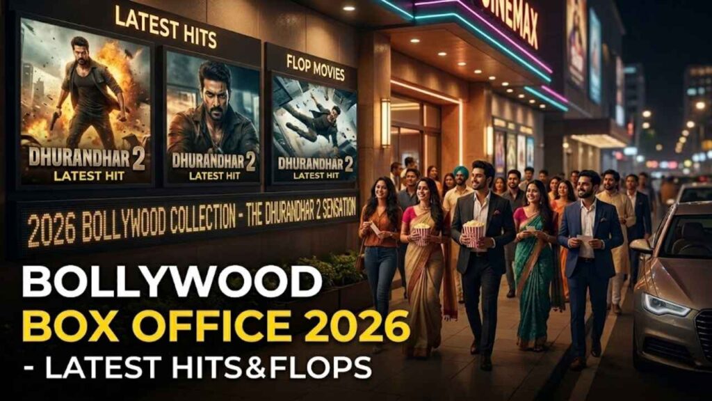 Bollywood Box Office Collection 2026 – Latest Hit & Flop Movies Bollywood 2026 box office collection with movie posters and cinema audience