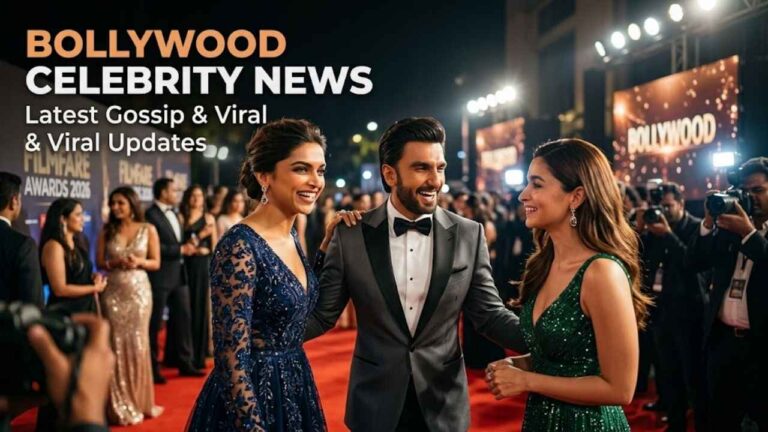 Bollywood celebrities at a red carpet event with media coverage and flashing cameras