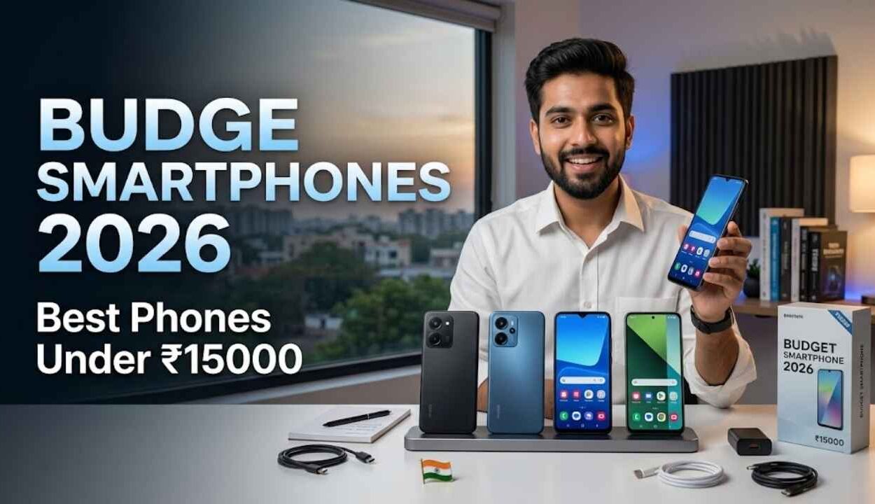 Budget smartphones under ₹15000 displayed with modern features and multiple brands in India