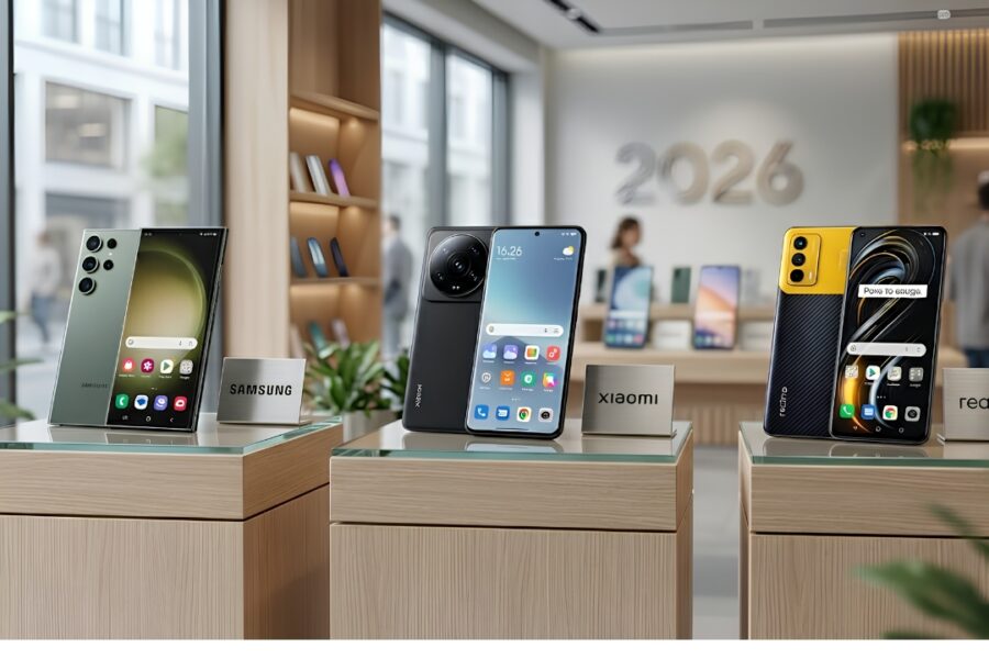 Samsung vs Xiaomi vs Realme smartphone comparison chart showing features, cameras, battery life, performance, and overall value in 2026.