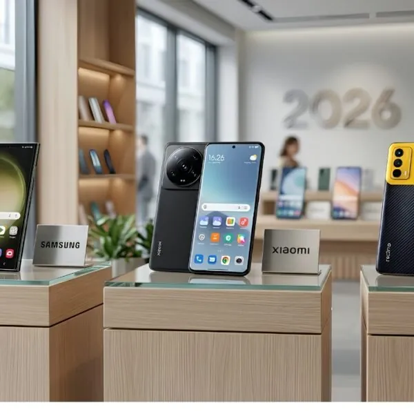 Samsung vs Xiaomi vs Realme smartphone comparison chart showing features, cameras, battery life, performance, and overall value in 2026.